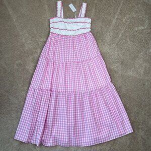 Petal + Pup Dress Womens M Pink White Gingham Plaid Tiered Guest Cottagecore NWT